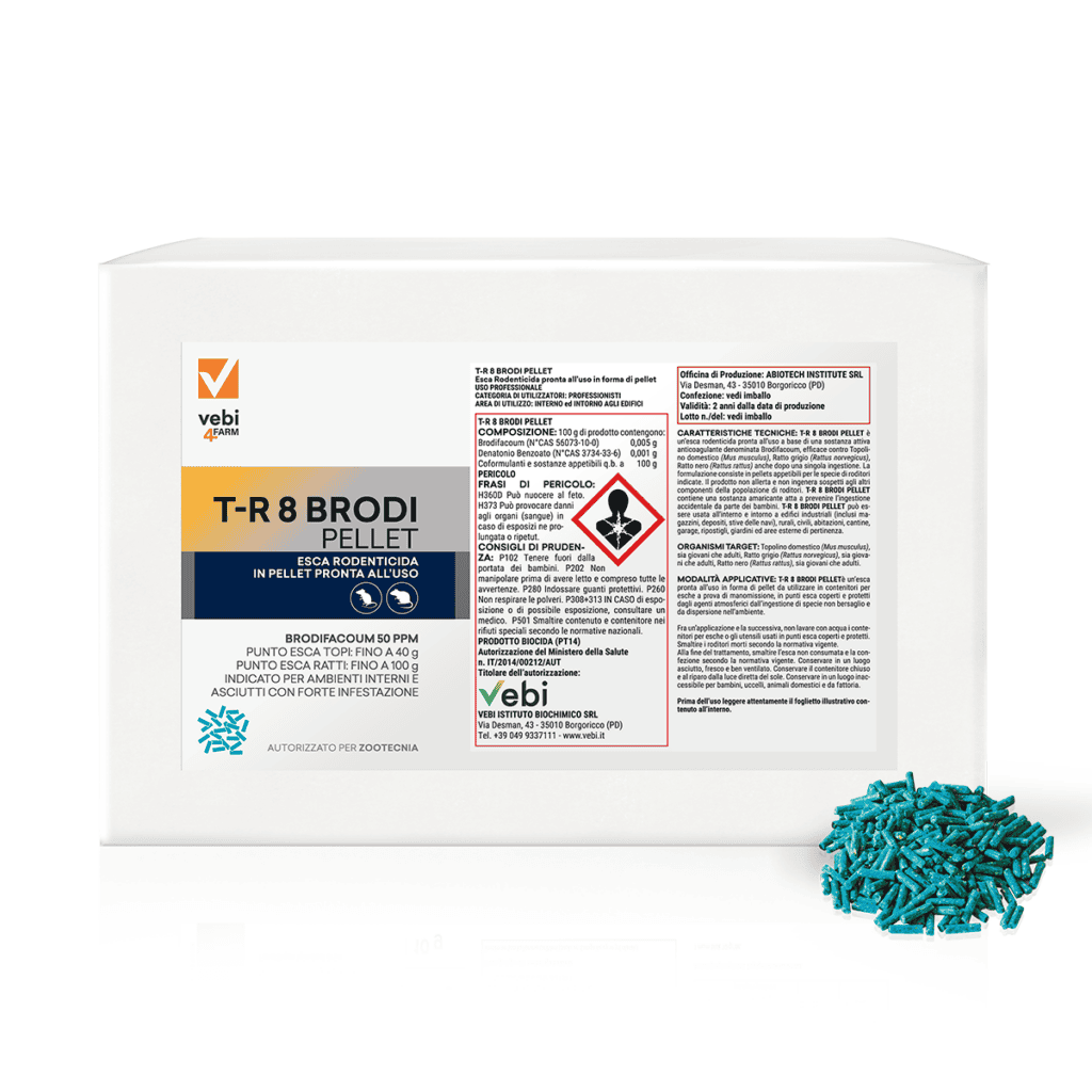 Esca rodenticida pronta all'uso in forma di pellet di Vebi4FARM