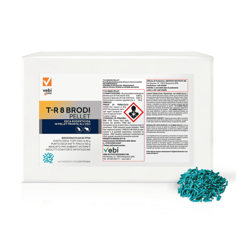 Esca rodenticida pronta all'uso in forma di pellet di Vebi4FARM
