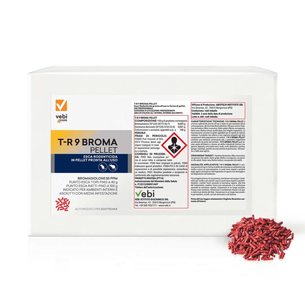 Esca rodenticida pronta all'uso in forma di pellet di Vebi4FARM