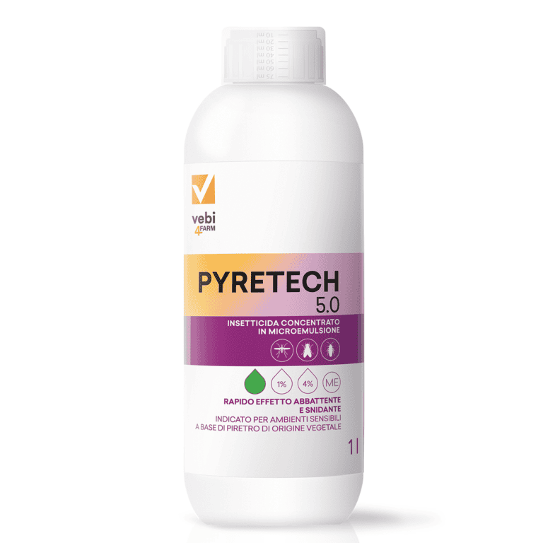 Flacone contenente insetticida concentrato in microemulsione acquosa a base di estratto naturale di piretro di Vebi4FARM